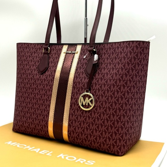 Michael Kors Bag Large Sheila Mf Tote Bag Ox Blood Multi - Picture 2 of 10